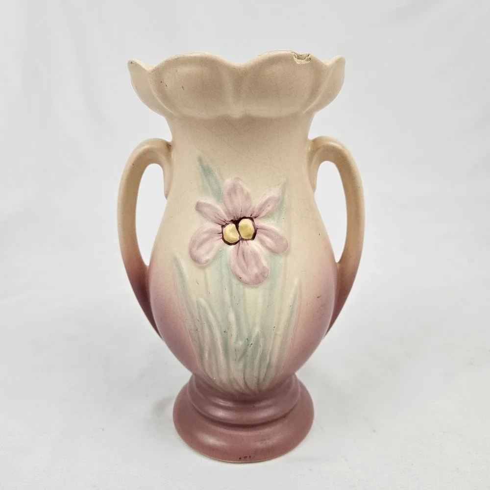 Hull Pottery Vase Iris 407-7 Double Handle Vintage Victorian Art Nouveau 1940's
